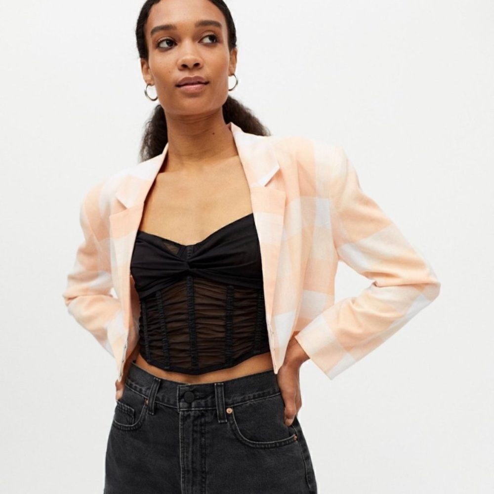 For Love & Lemons Eugenie Linen-Blend Crop Blazer Size XS NWT